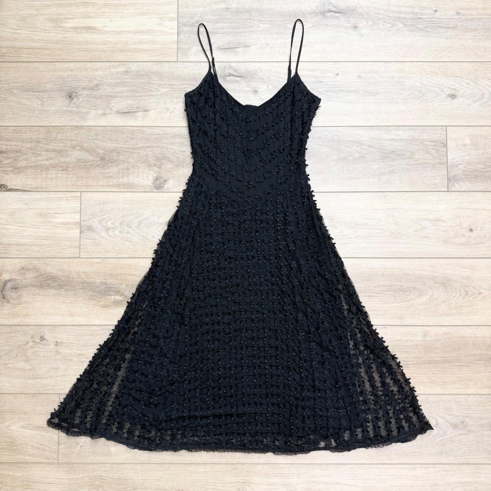 90s HTF Betsey Johnson Black Mesh‎ Midi Dress Fit Flare Basque Whimsigoth Y2K 6